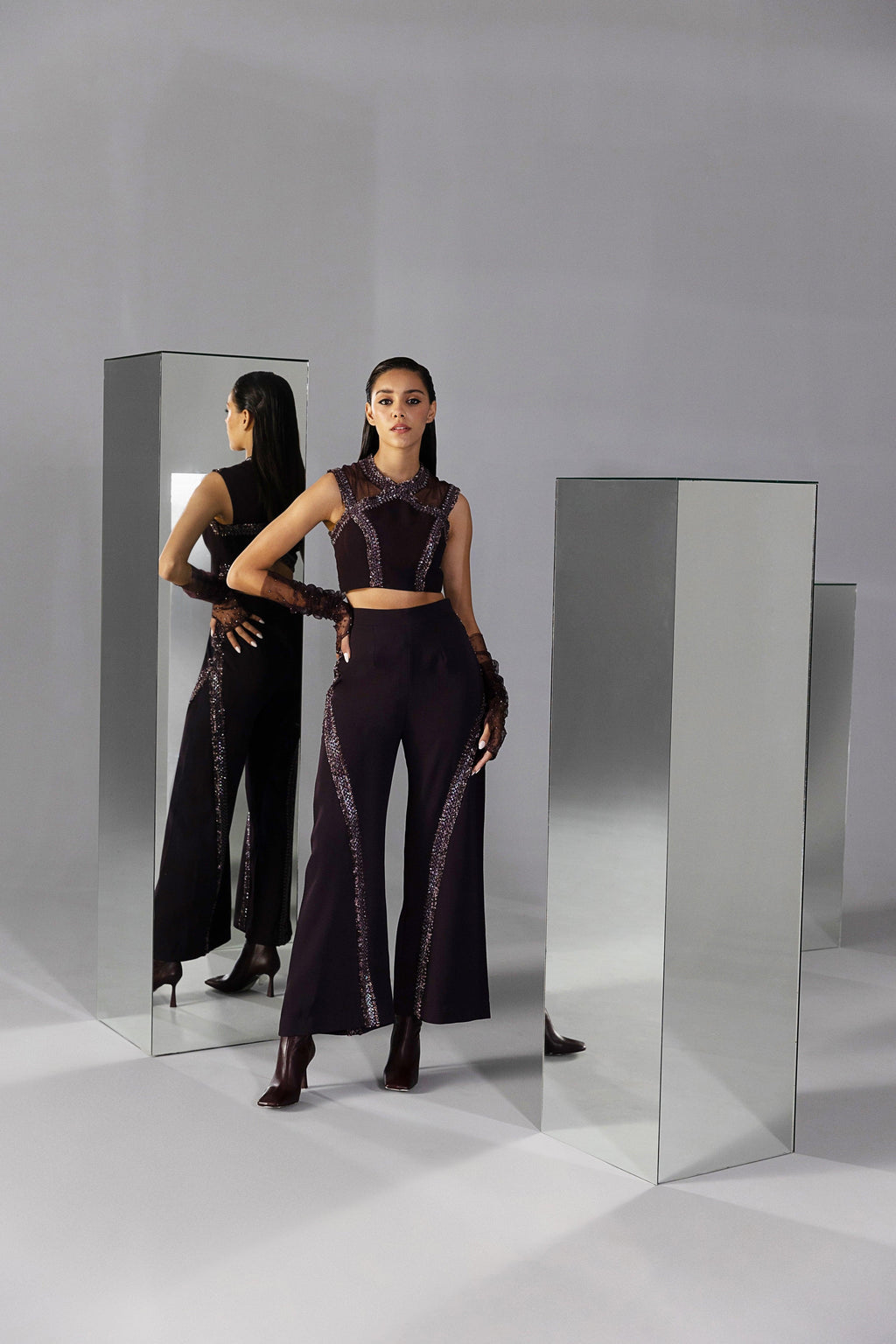 Prune Embellished Co-ord Set - Radhika Soni