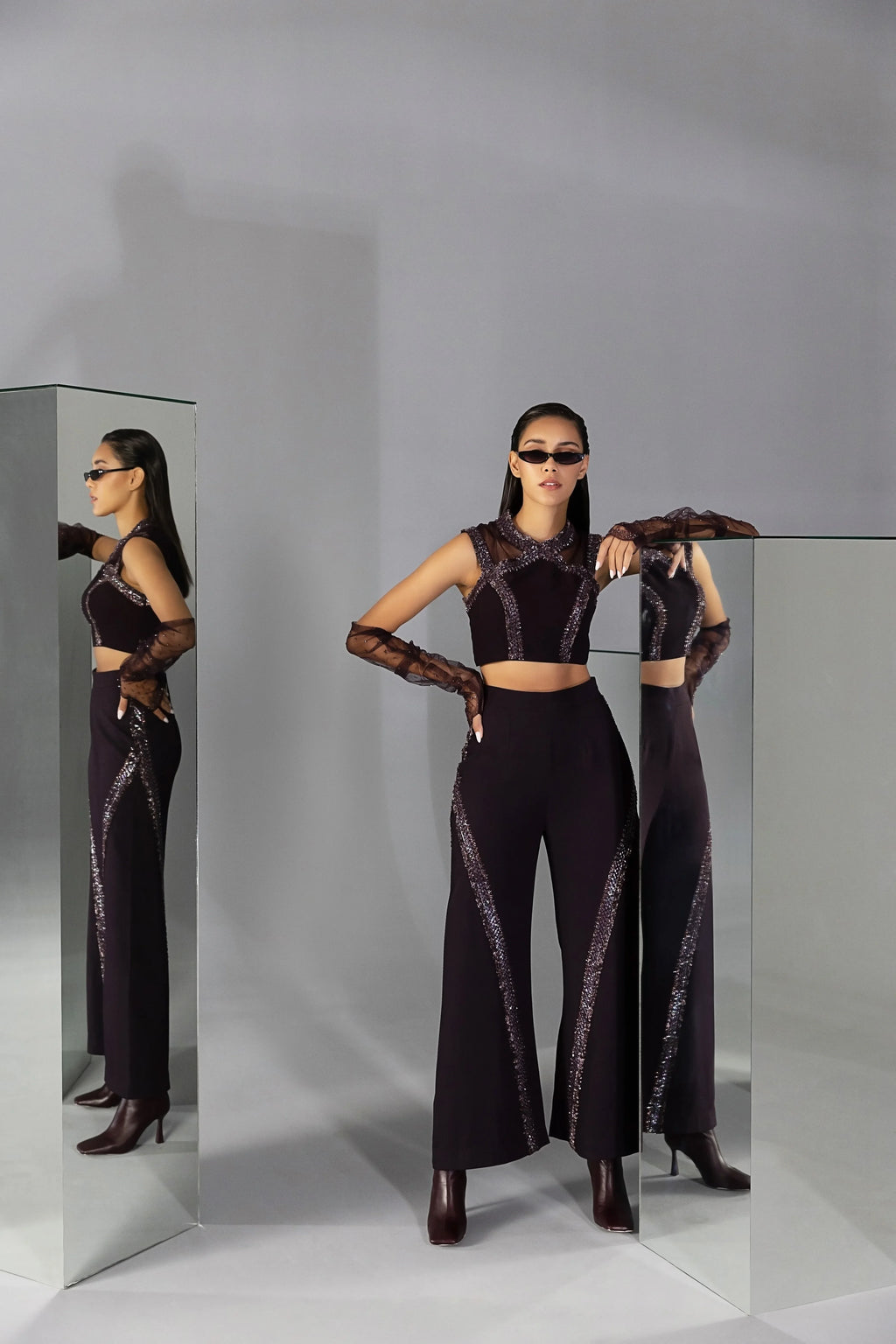 Prune Embellished Co-ord Set - Radhika Soni