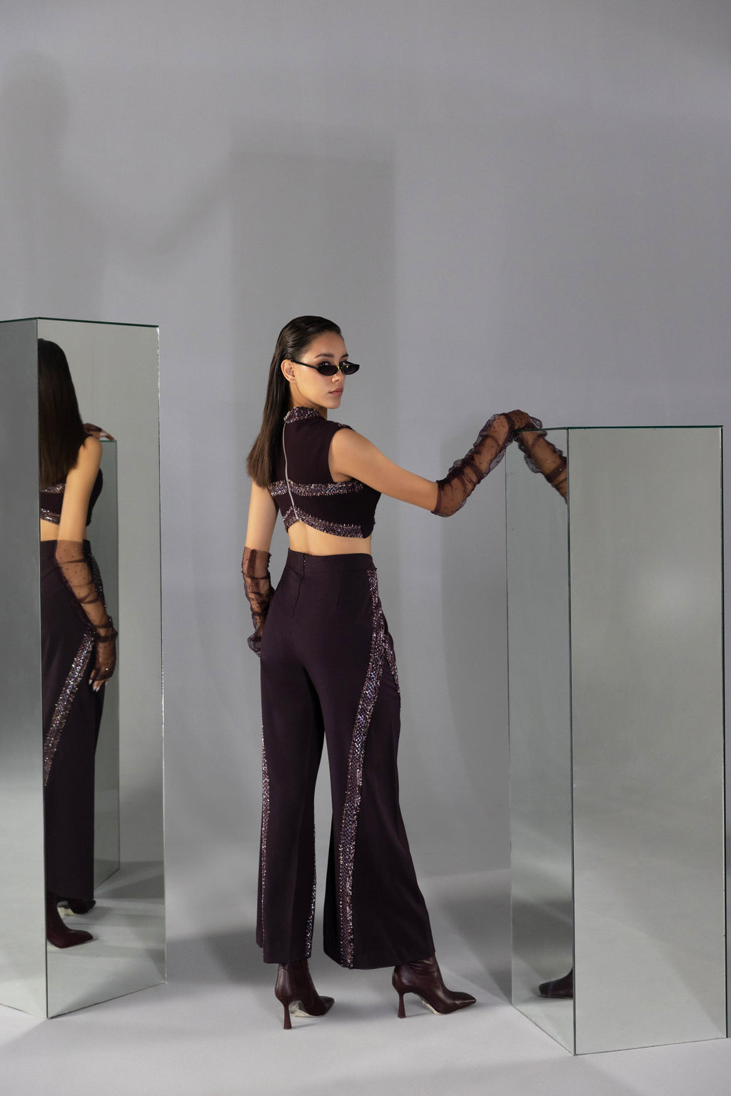 Prune Embellished Co-ord Set - Radhika Soni