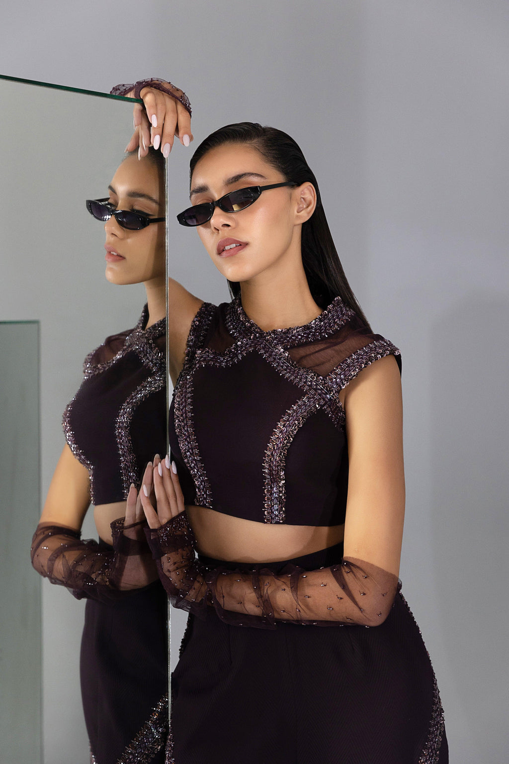 Prune Embellished Co-ord Set - Radhika Soni