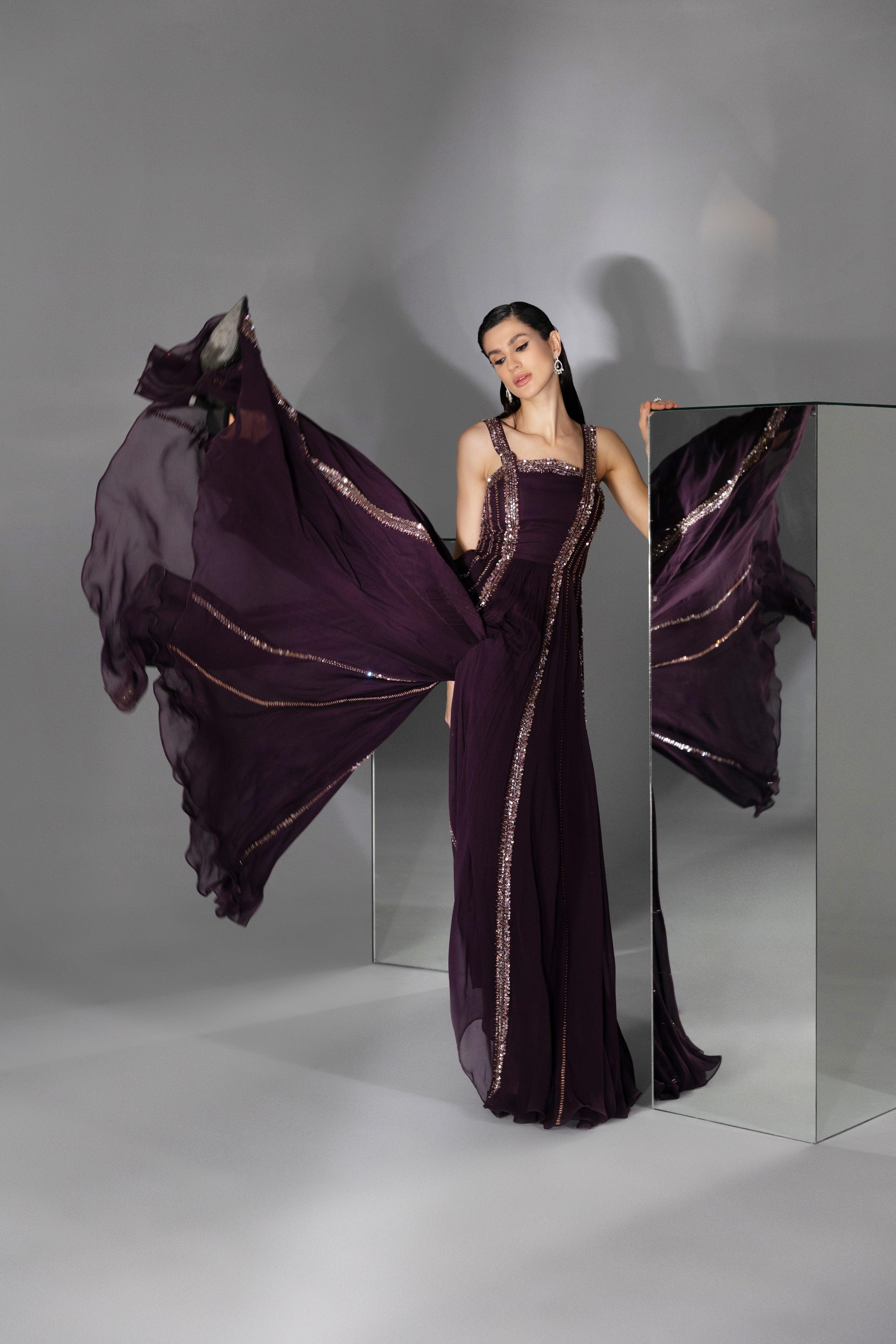 Aubergine Flared Jumpsuit - Radhika Soni
