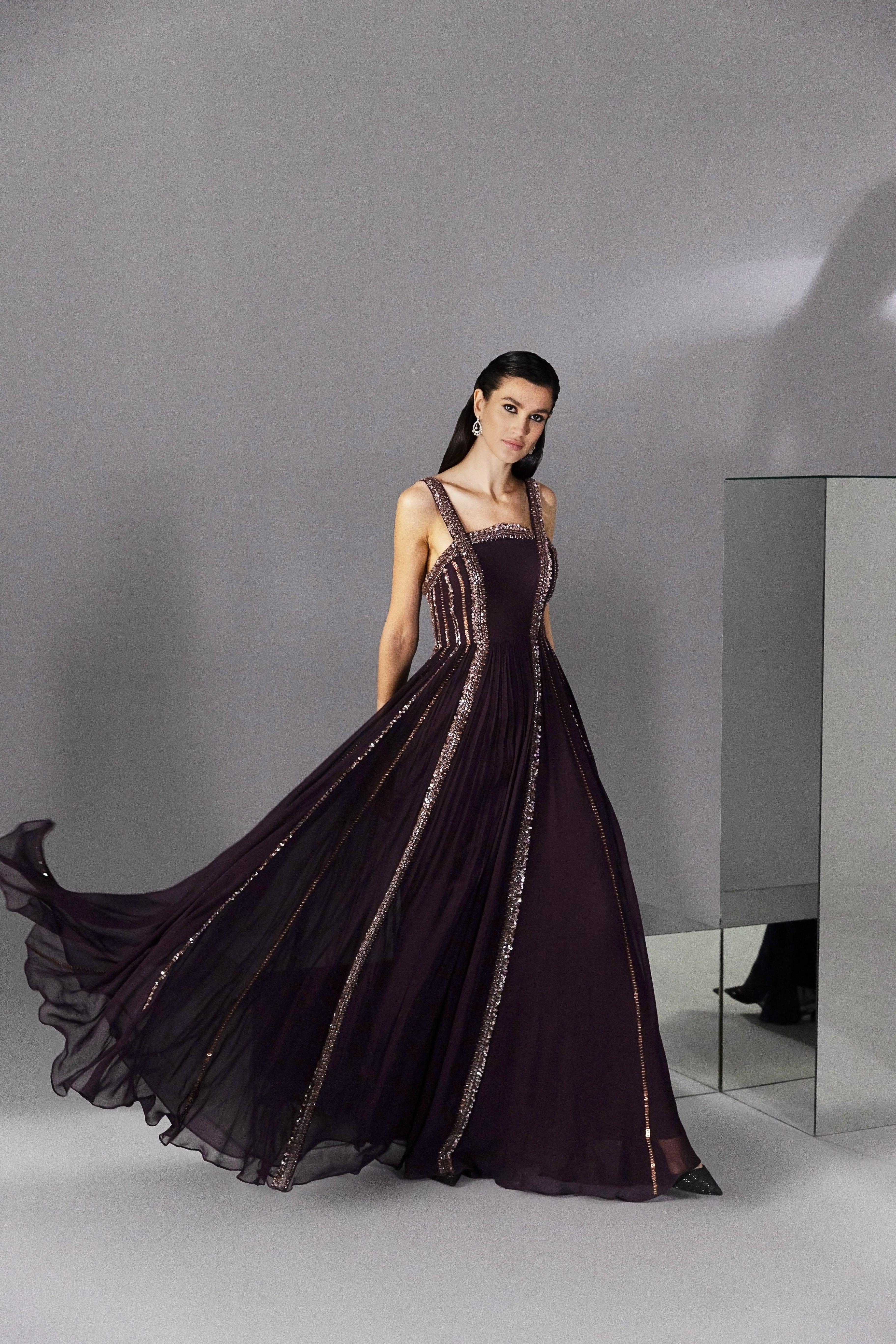 Aubergine Flared Jumpsuit - Radhika Soni