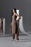 Burnt Rose Belted Straight Suit - Radhika Soni
