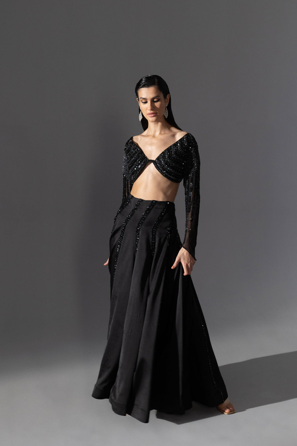 Noir Asymmetric Lehenga Set - Radhika Soni