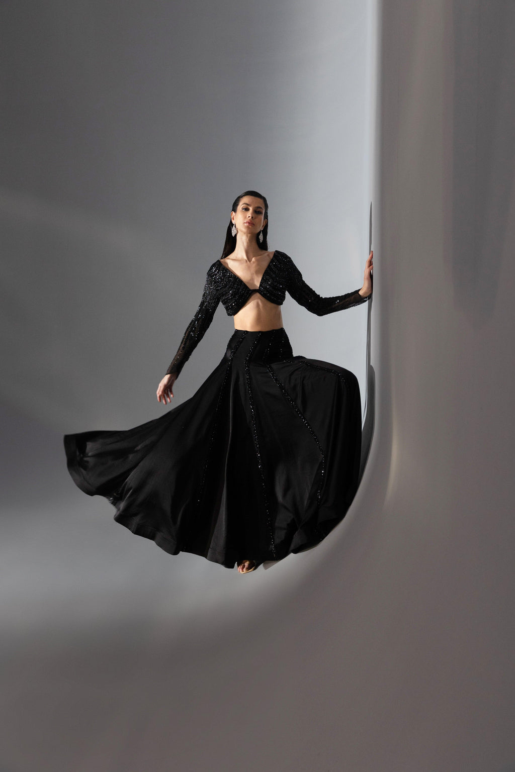 Noir Asymmetric Lehenga Set - Radhika Soni