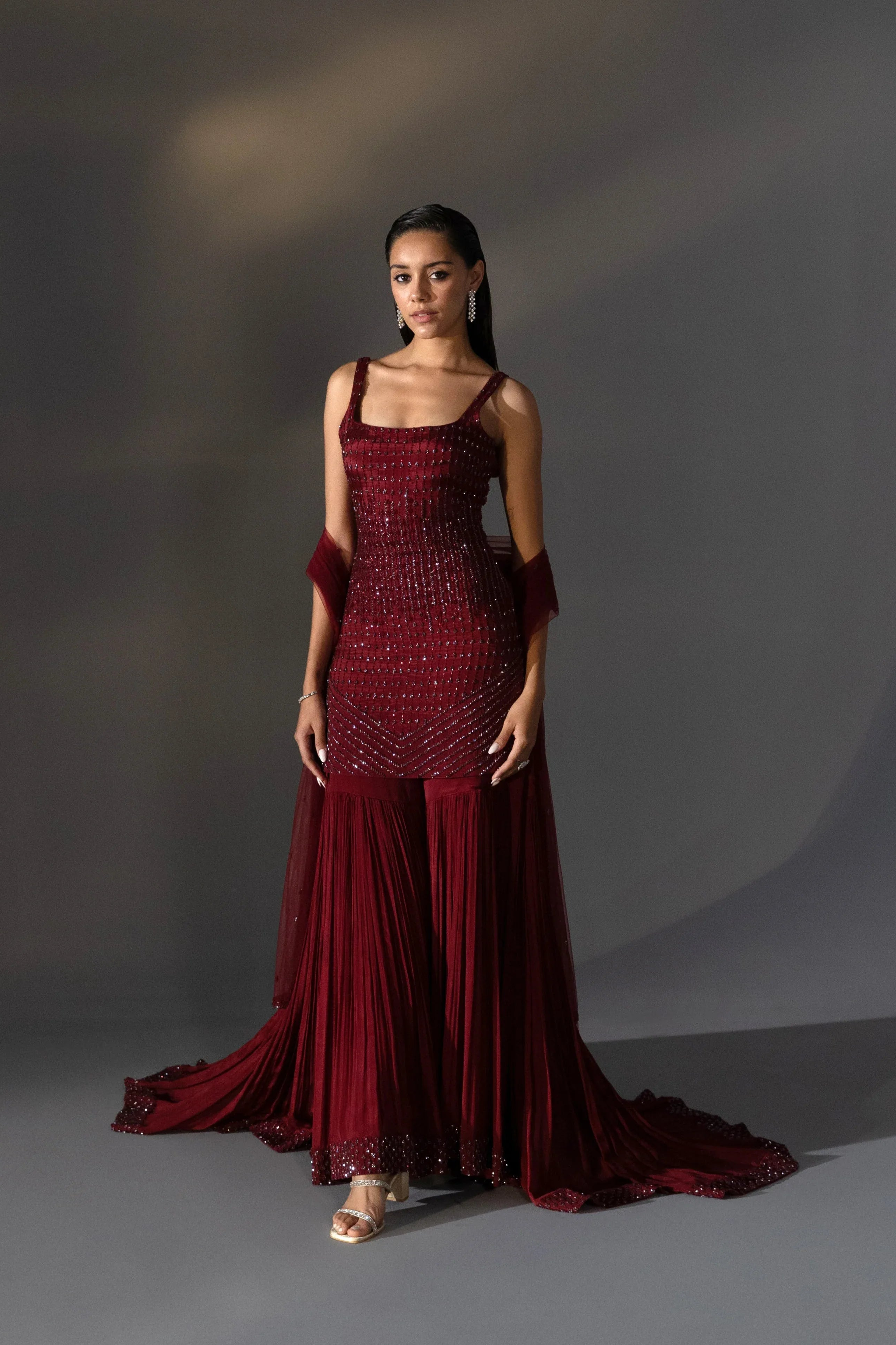 Garnet High Low Sharara Set