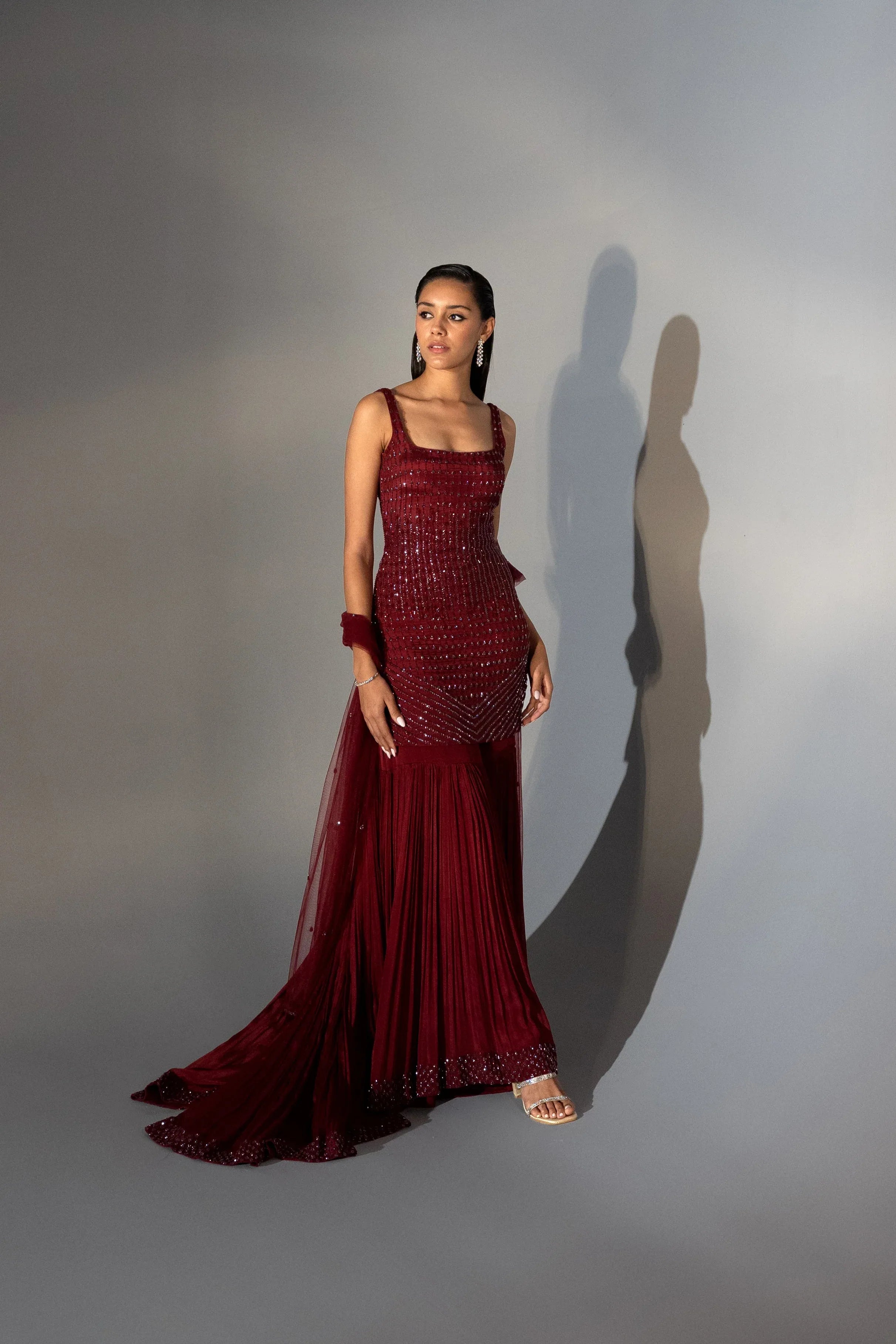 Garnet High Low Sharara Set - Radhika Soni