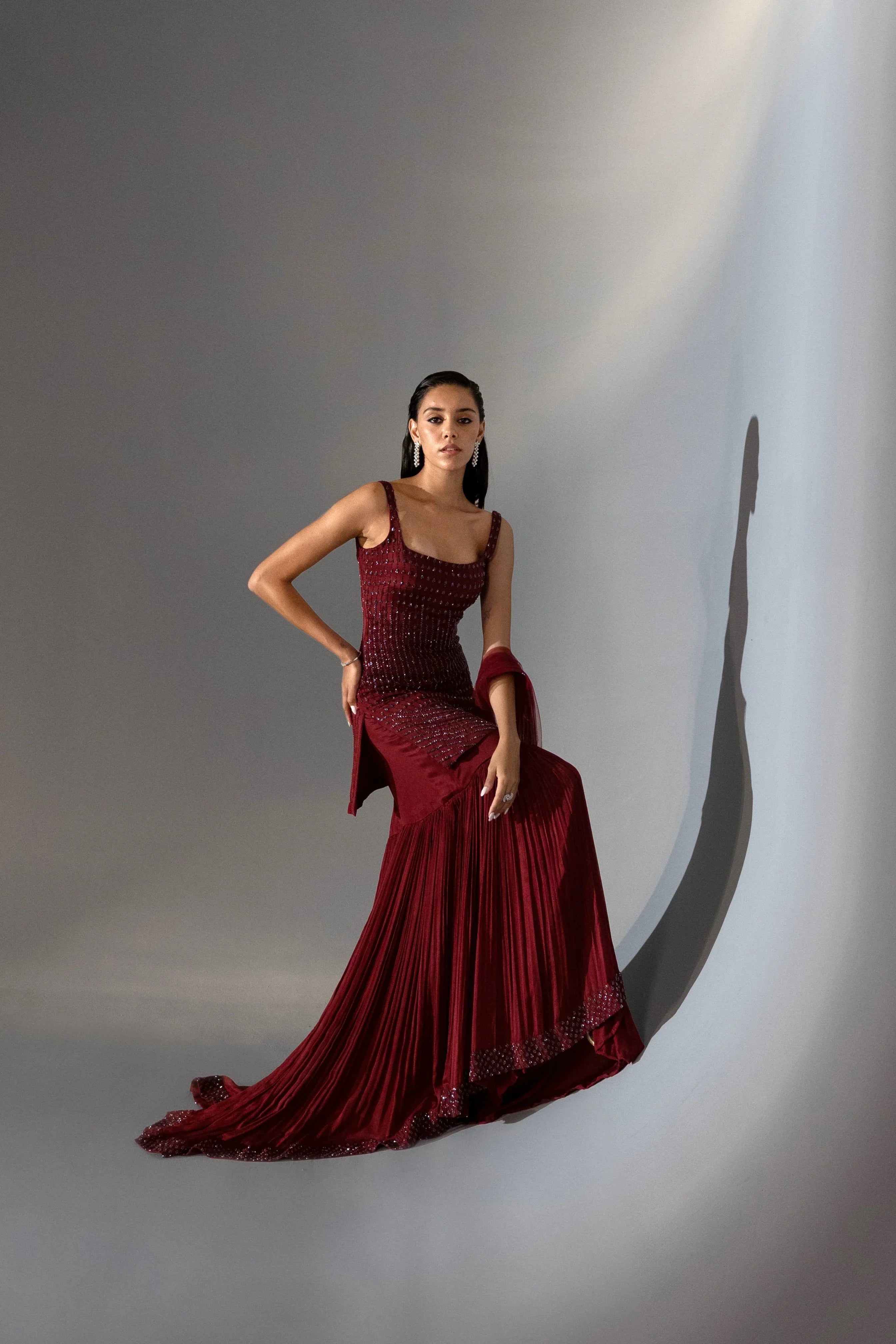 Garnet High Low Sharara Set - Radhika Soni