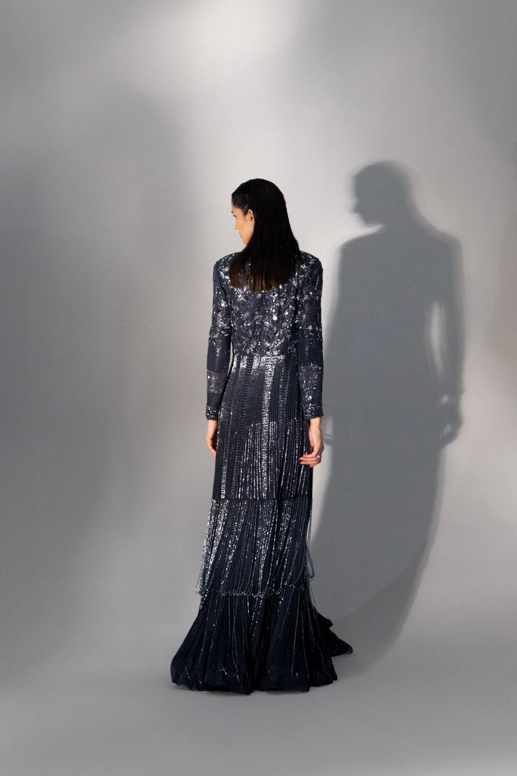 Imperial Blue Long Fringe Jacket - Radhika Soni