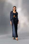 Midnight Blue Knotted Pre-Draped Saree - Radhika Soni