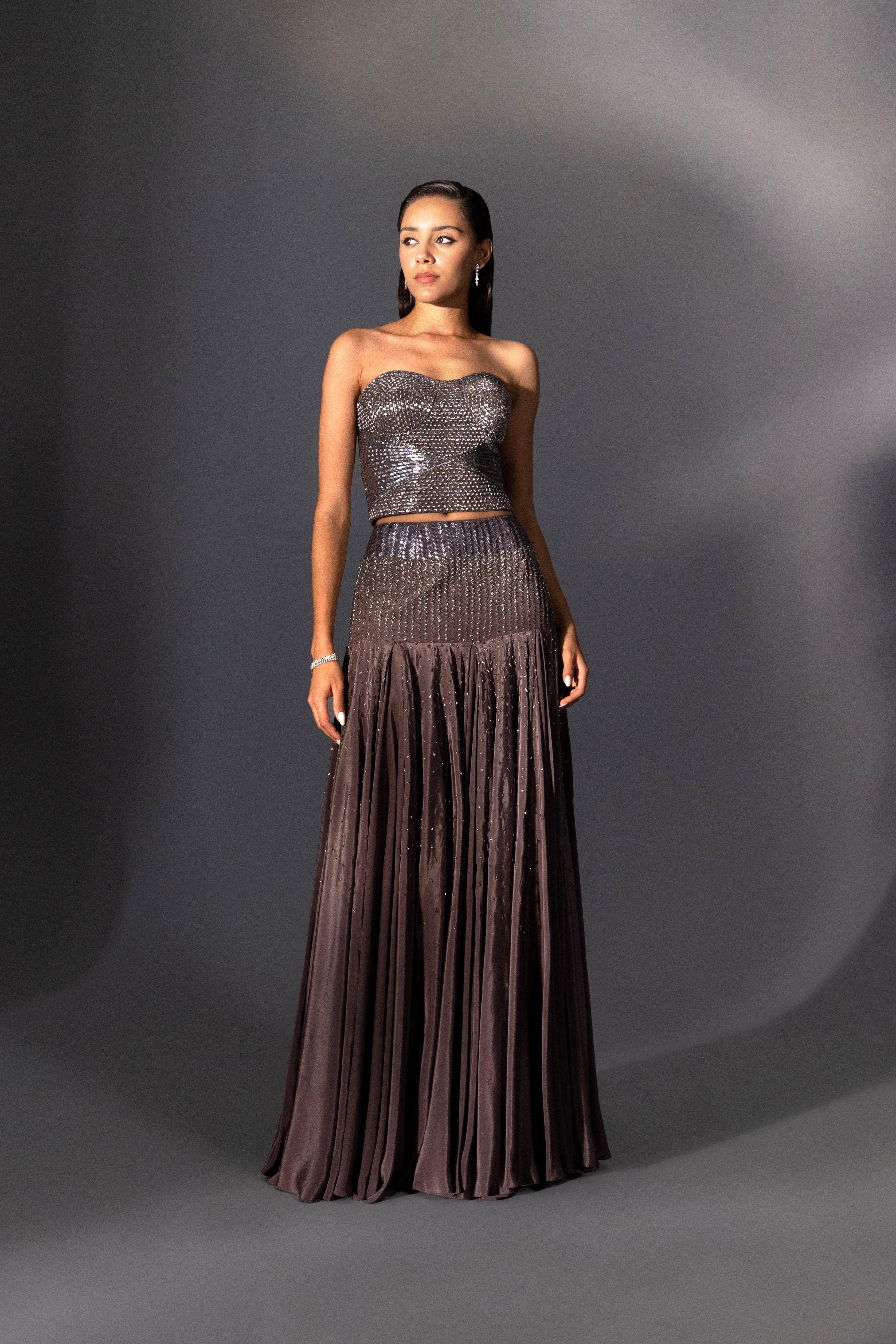 Lava Grey Corset Lehenga - Radhika Soni