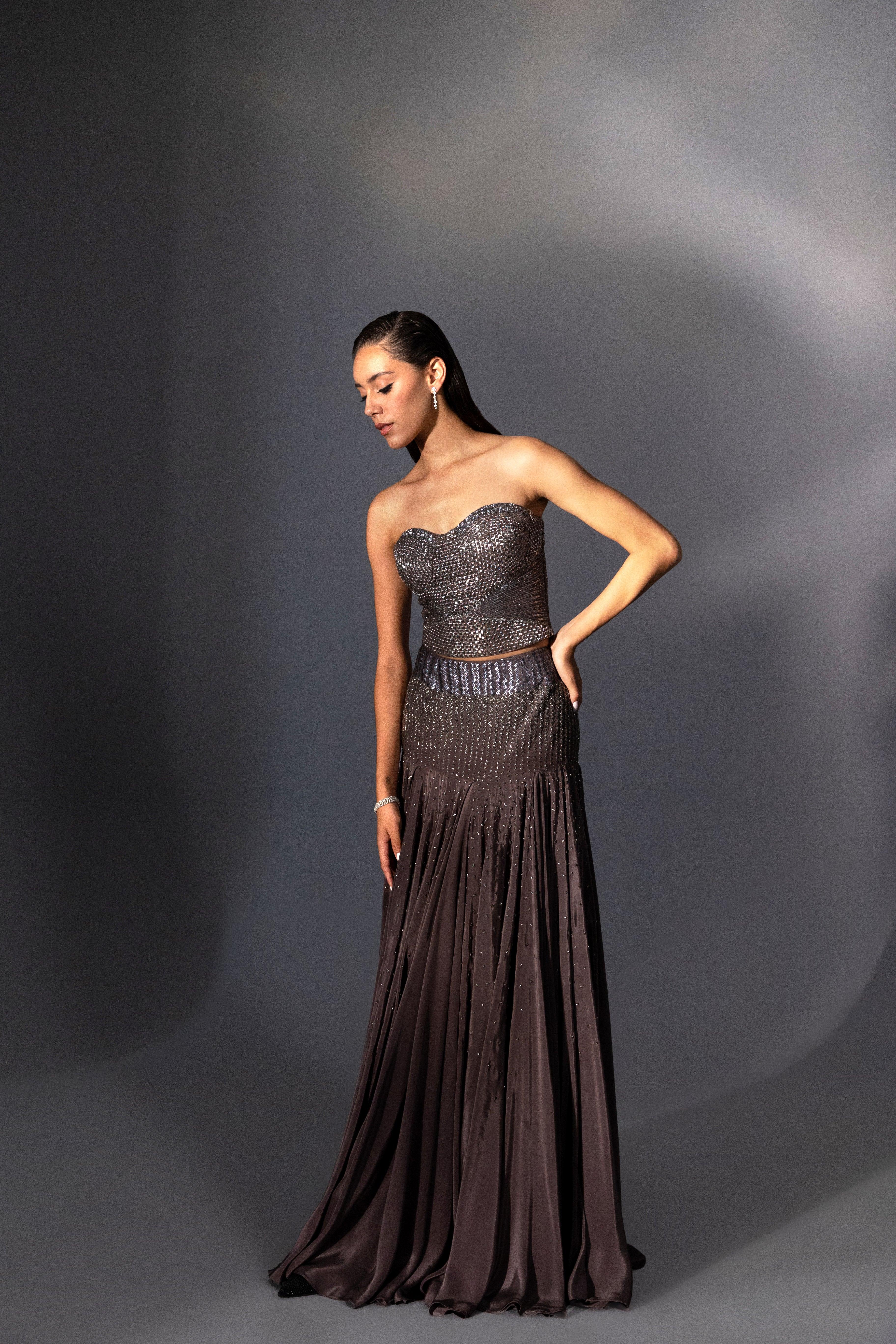 Lava Grey Corset Lehenga - Radhika Soni