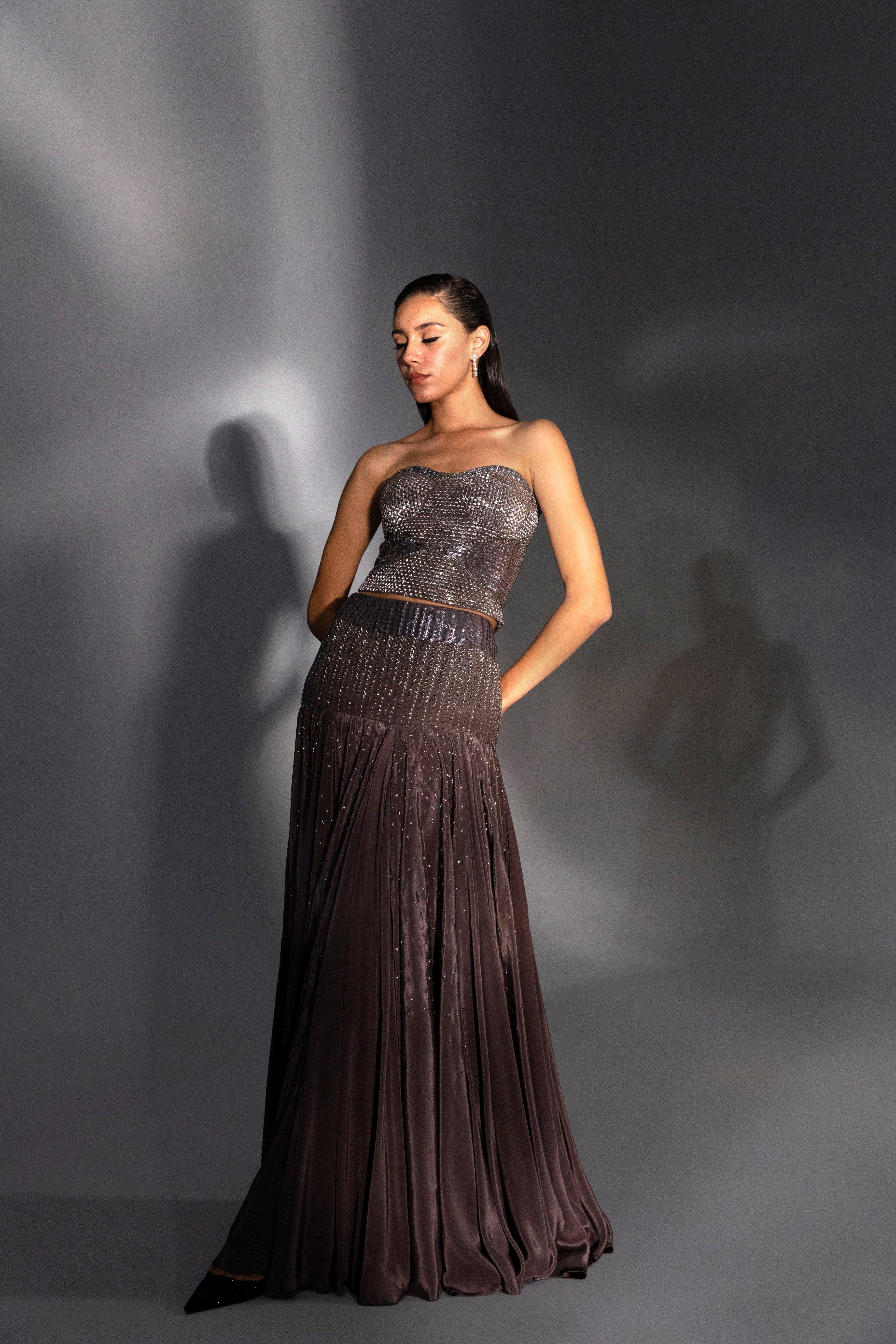 Lava Grey Corset Lehenga - Radhika Soni