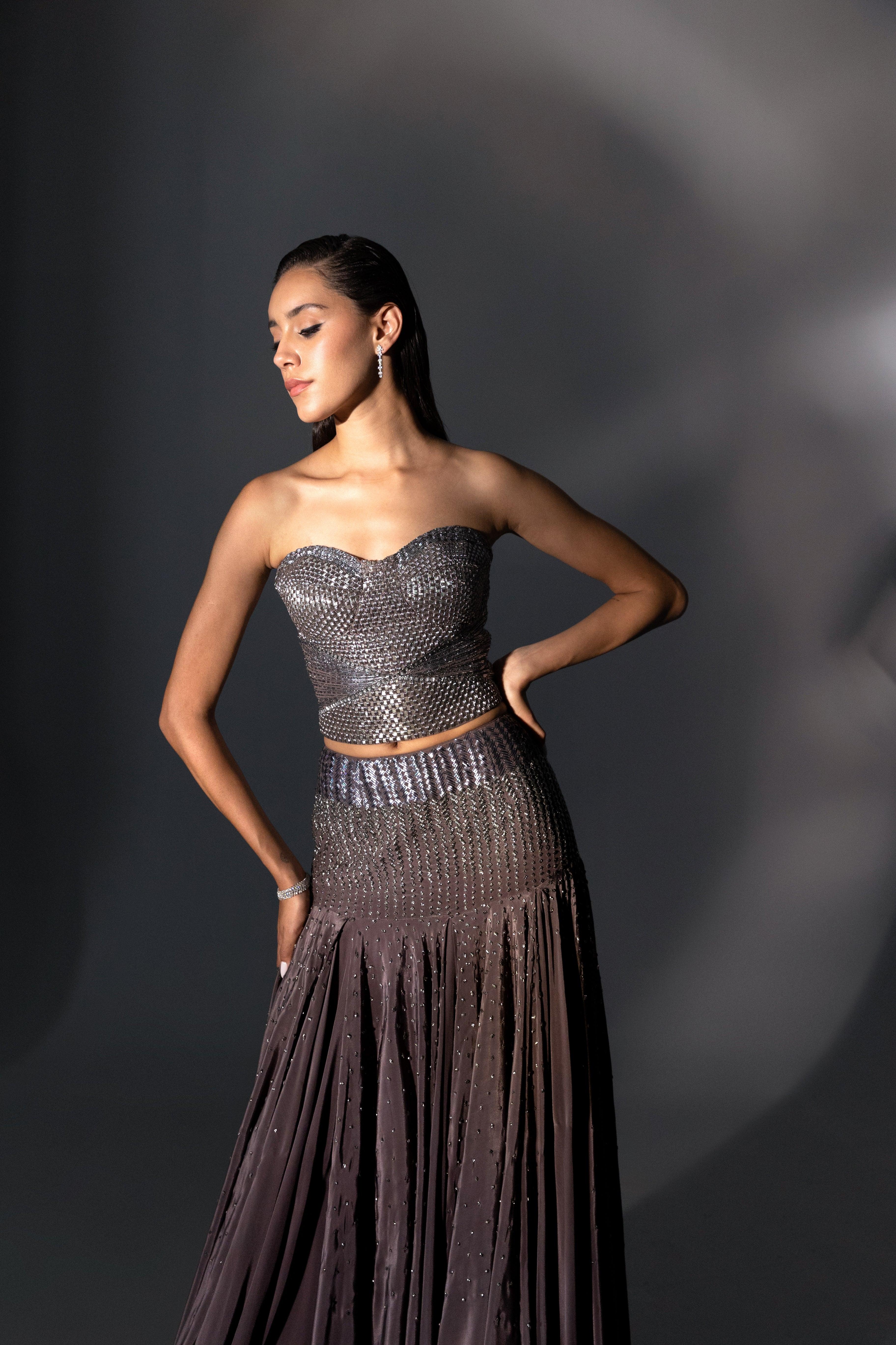 Lava Grey Corset Lehenga - Radhika Soni