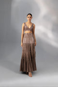 Taupe Tiered Fringe Lehenga - Radhika Soni