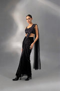 Noir Pre-Draped Corded Saree