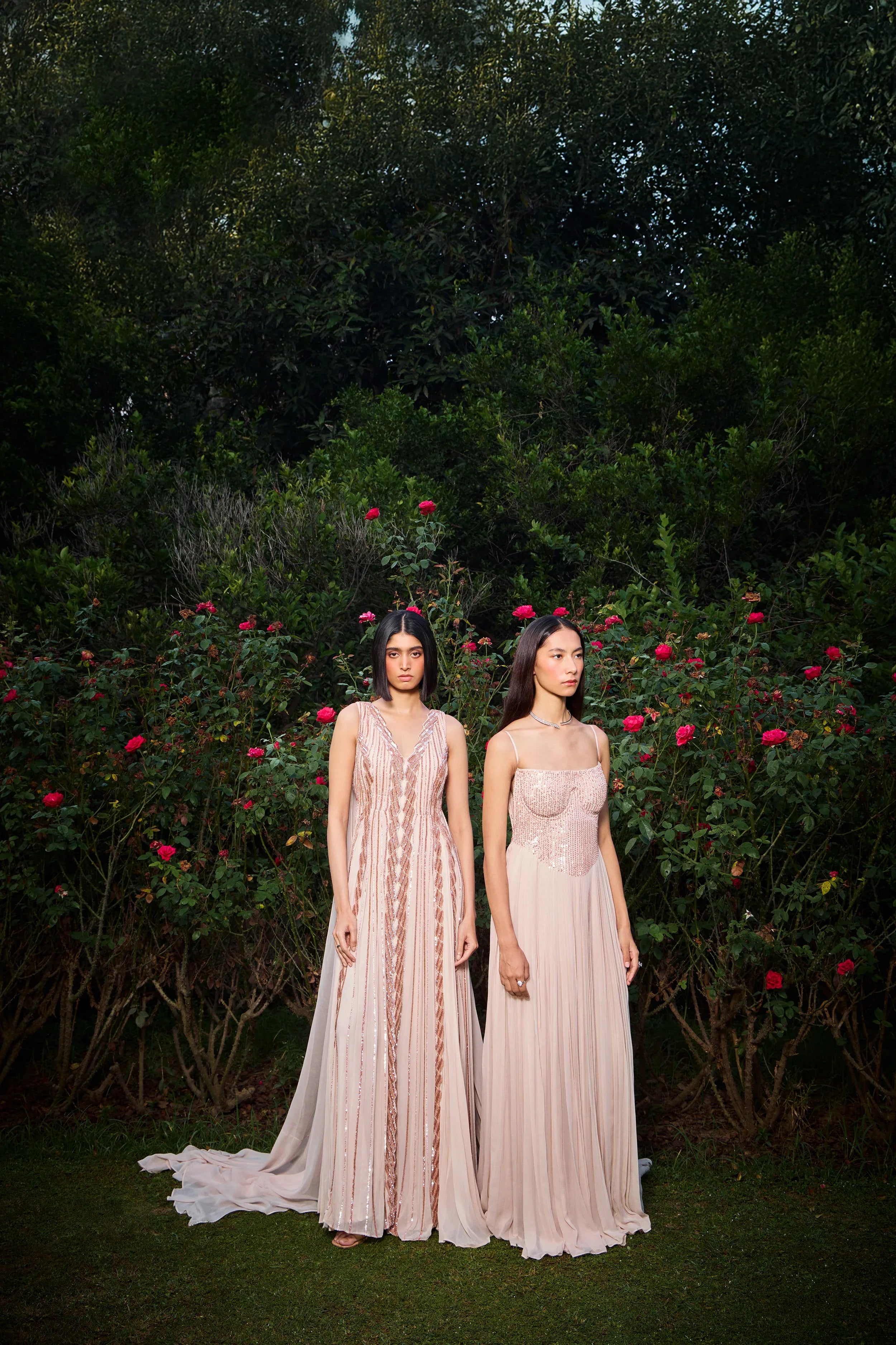 Rose Panelled Hand Embroidered Gown - Radhika Soni