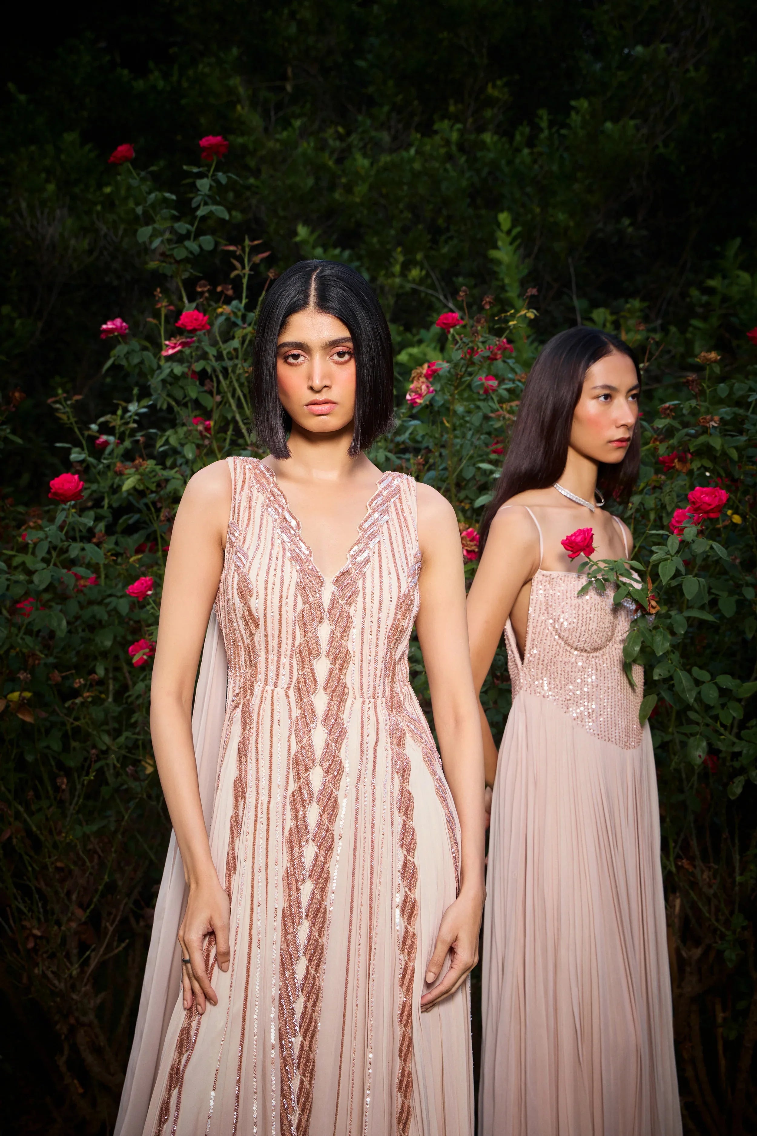 Rose Panelled Hand Embroidered Gown - Radhika Soni