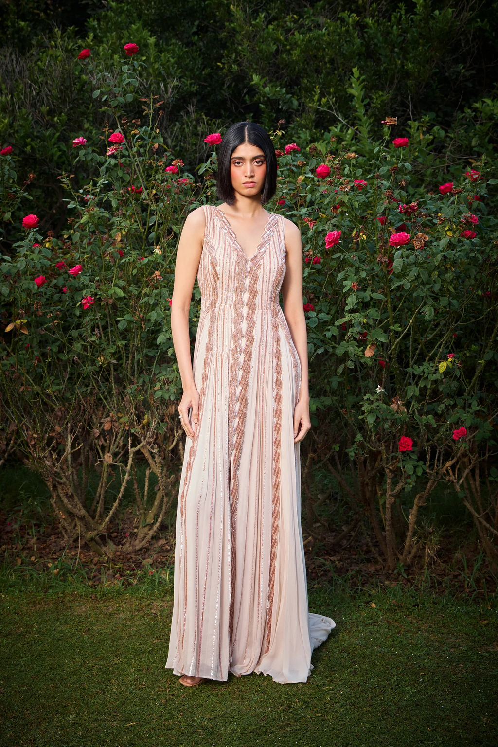 Rose Panelled Hand Embroidered Gown