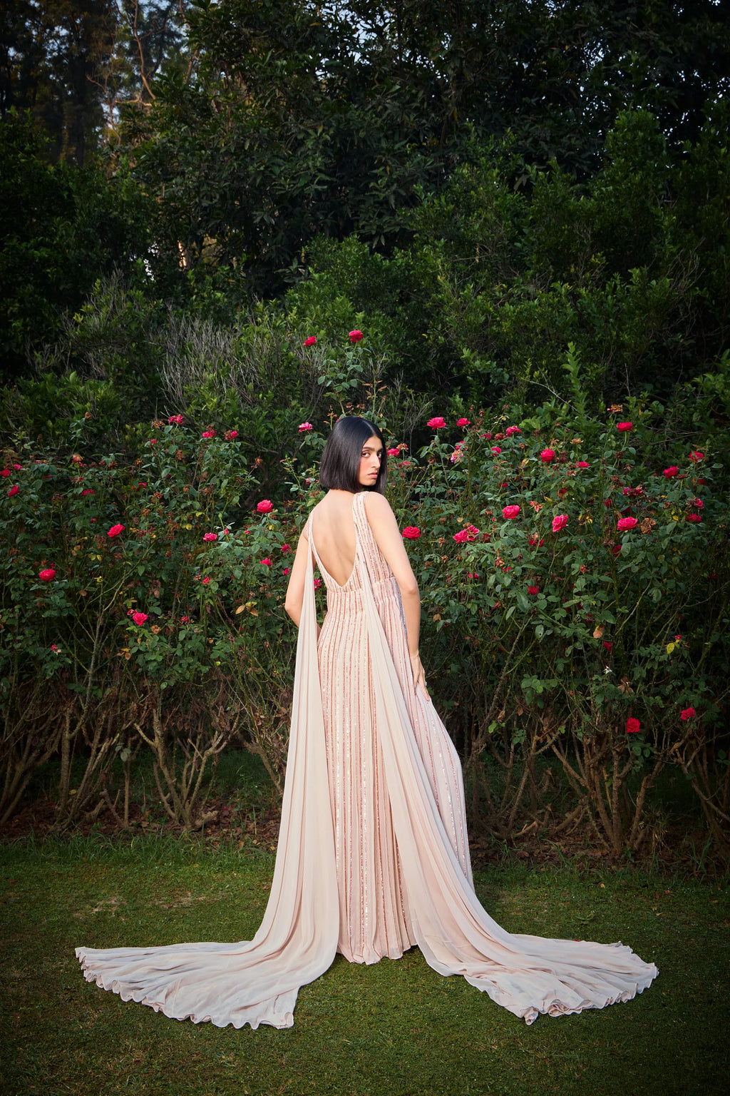 Rose Panelled Hand Embroidered Gown - Radhika Soni