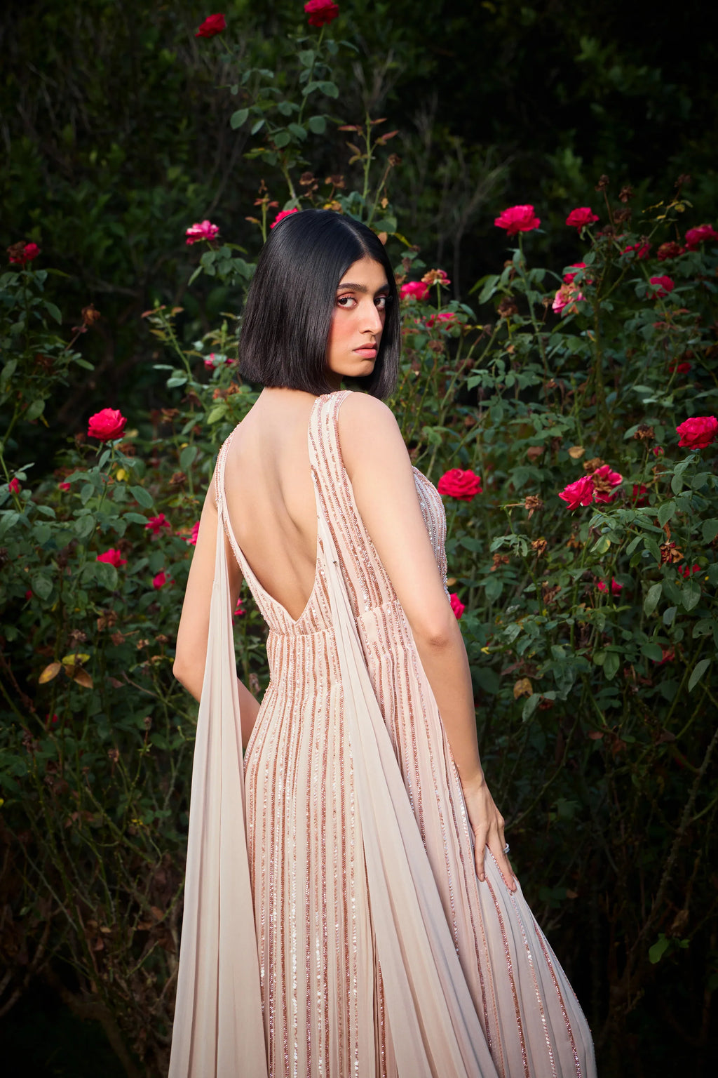 Rose Panelled Hand Embroidered Gown - Radhika Soni