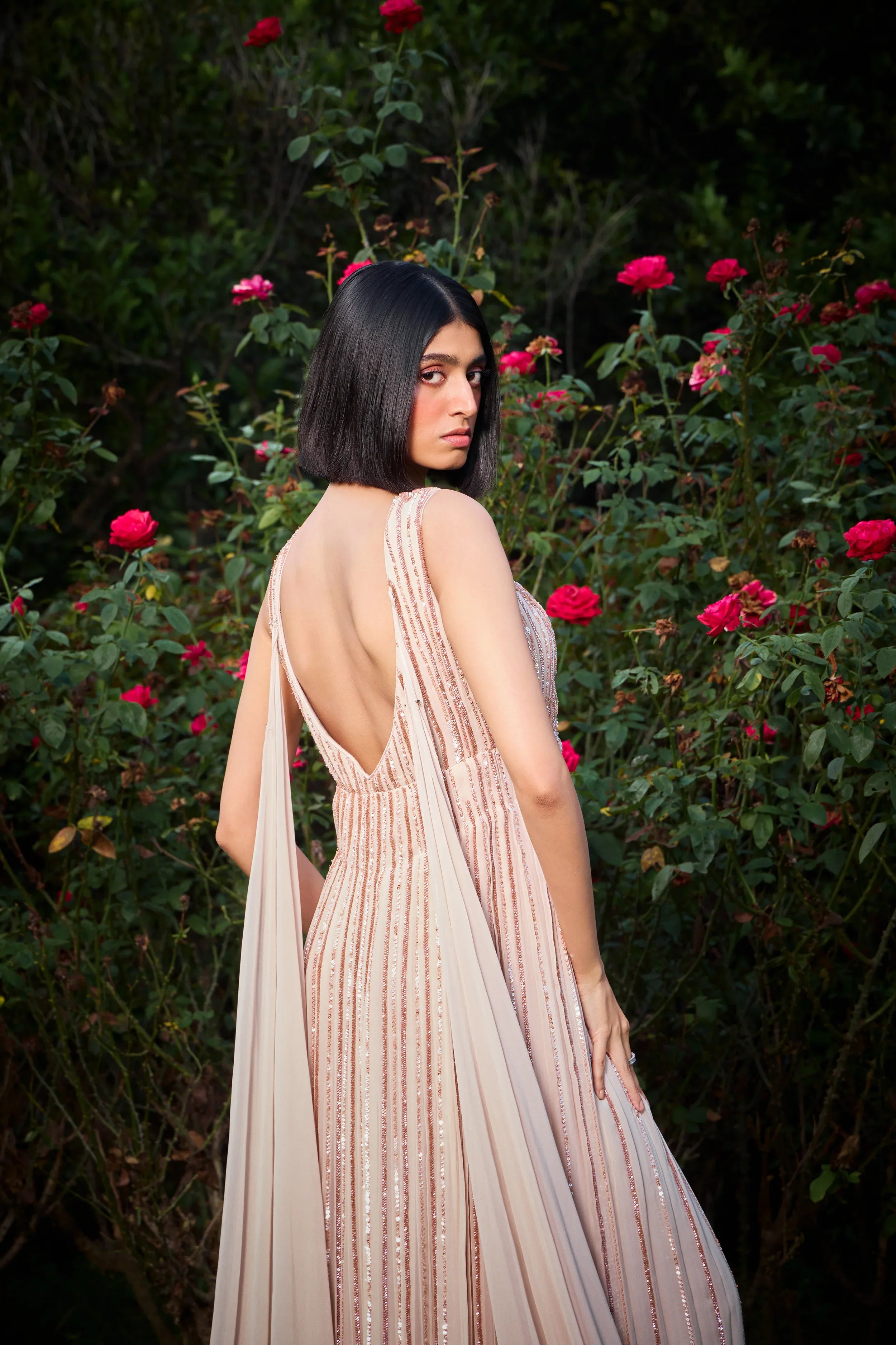 Rose Panelled Hand Embroidered Gown - Radhika Soni