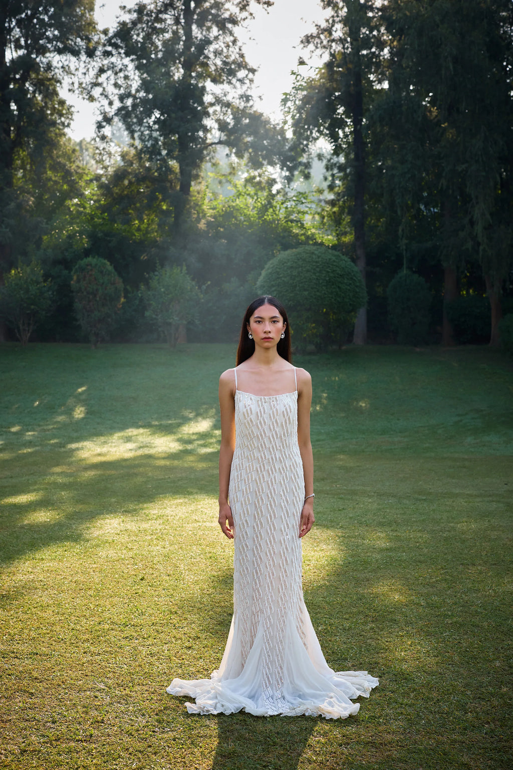 Pearl White Fish Cut Gown - Radhika Soni