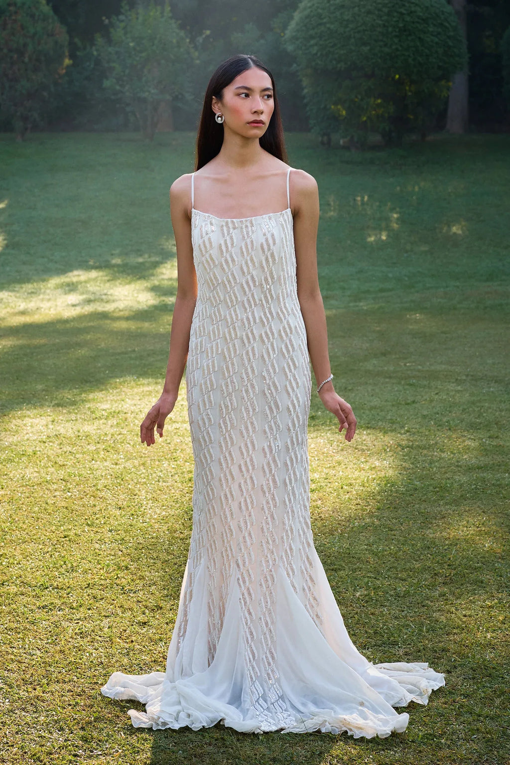 Pearl White Fish Cut Gown - Radhika Soni