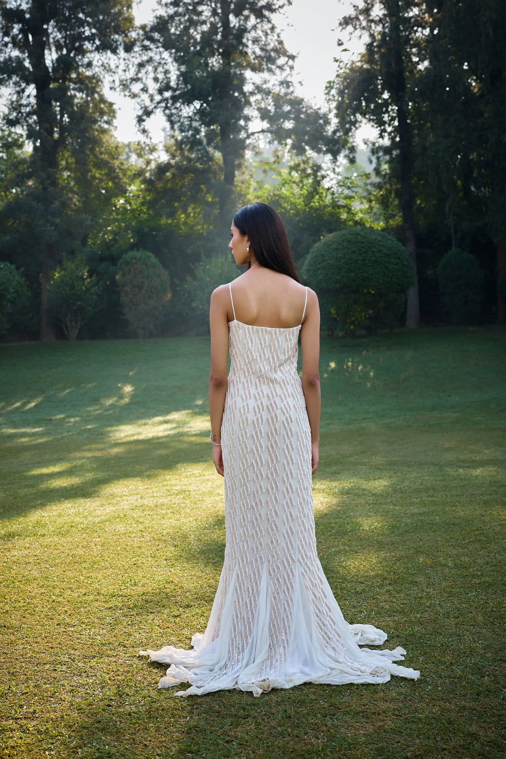 Pearl White Fish Cut Gown - Radhika Soni