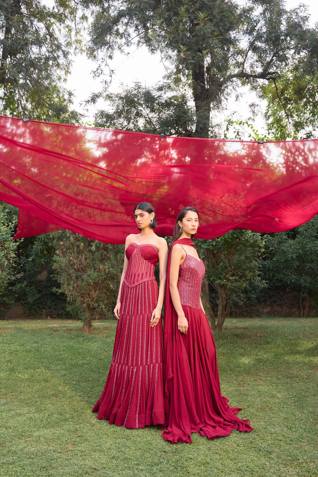 Ruby Red Asymmetrical Anarkali - Radhika Soni
