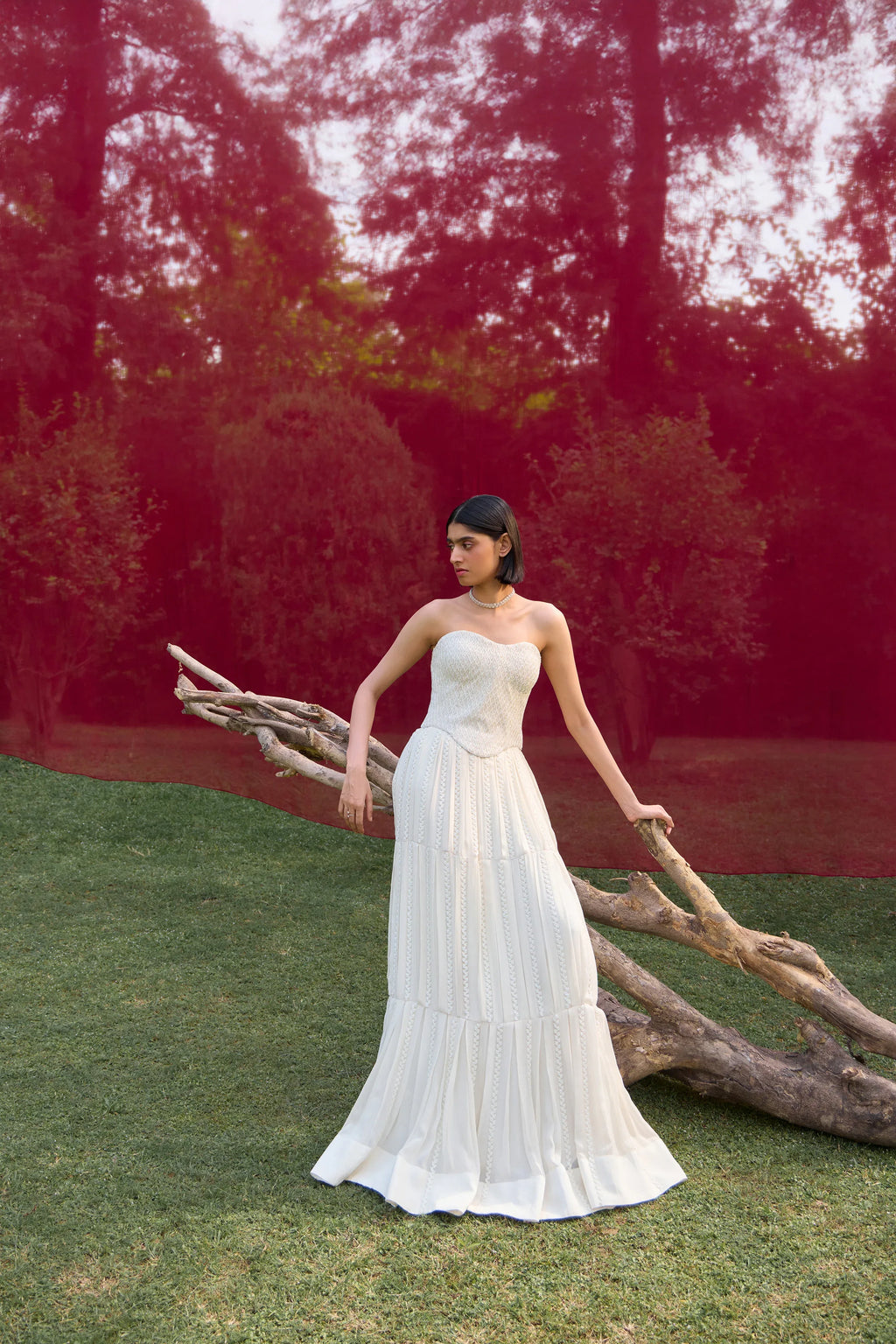 Pearl White Corset With Box Pleate Lehenga - Radhika Soni