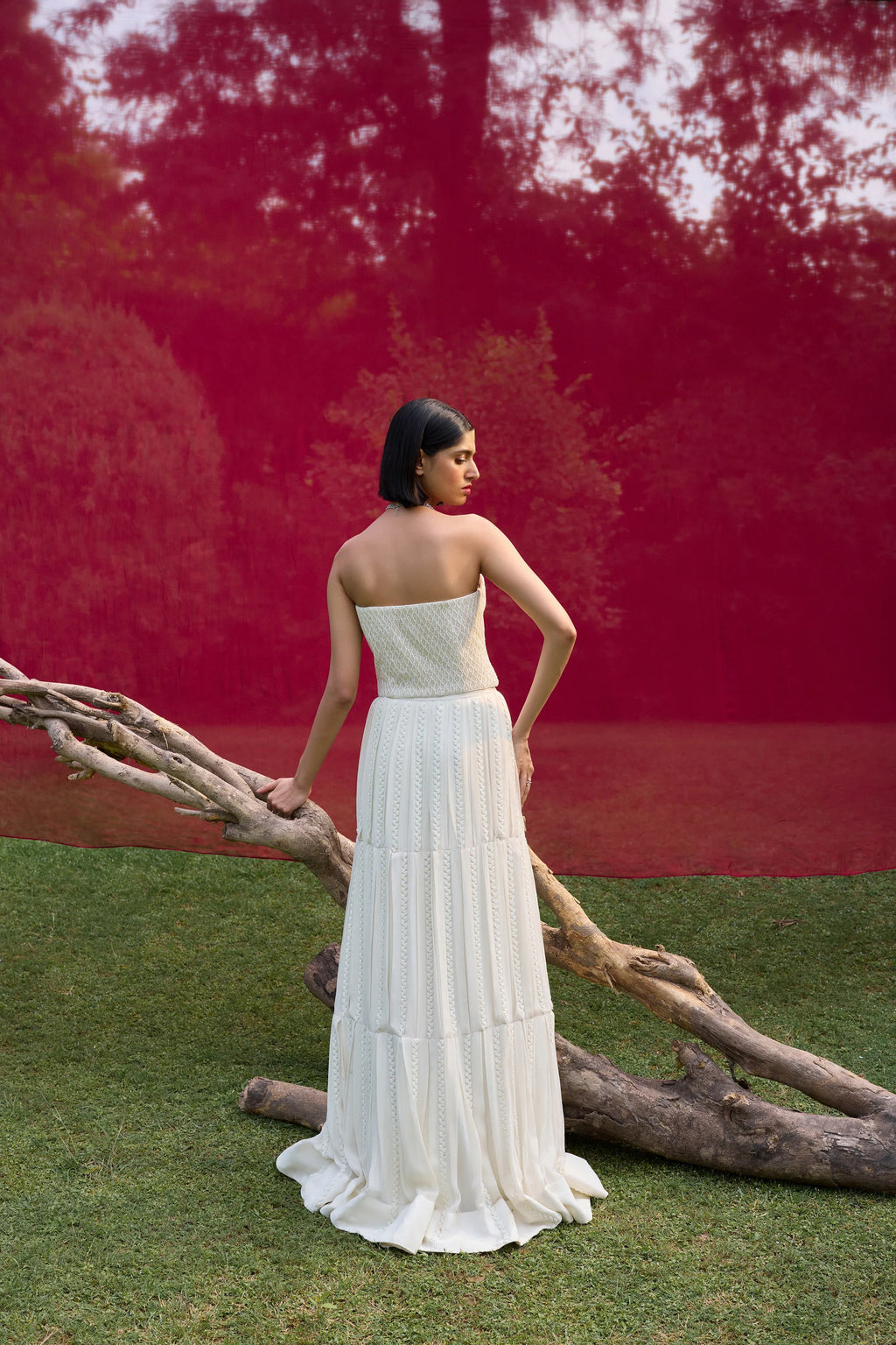 Pearl White Corset With Box Pleate Lehenga - Radhika Soni