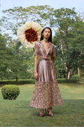 Bronze Cropped Blazer With Floral Midi Skirt