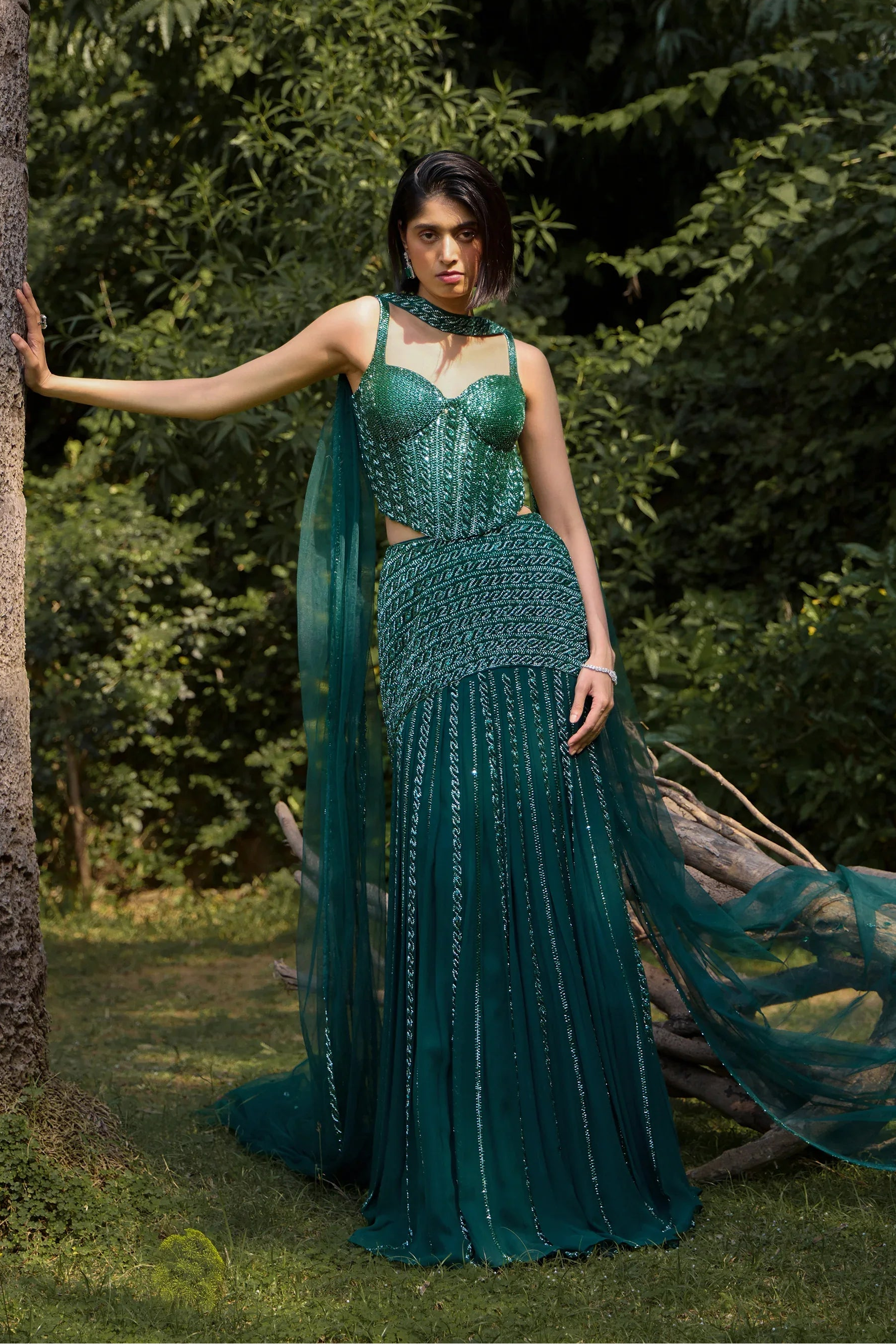 Emerald Green Corset Lehenga Set