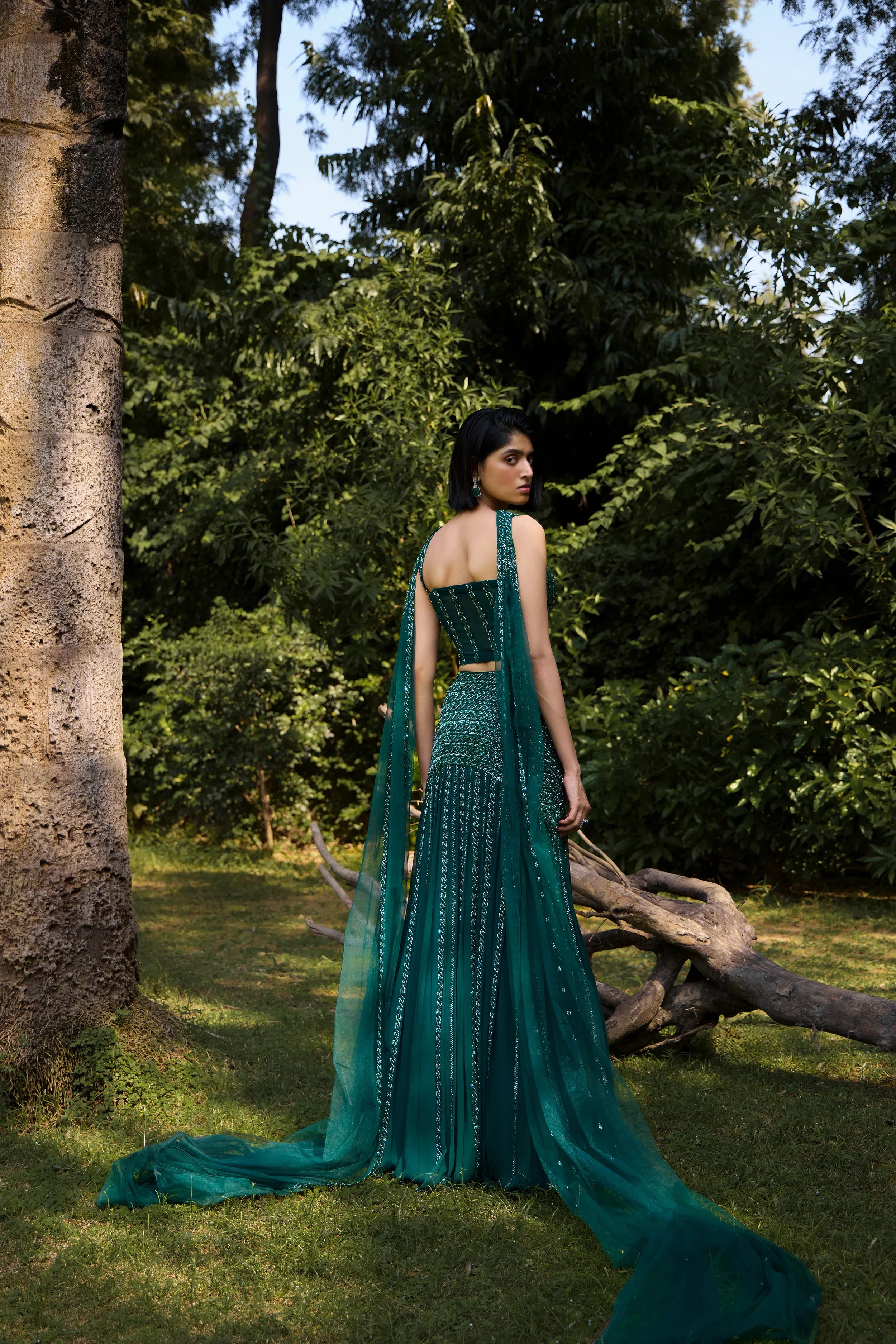 Emerald Green Corset Lehenga Set - Radhika Soni