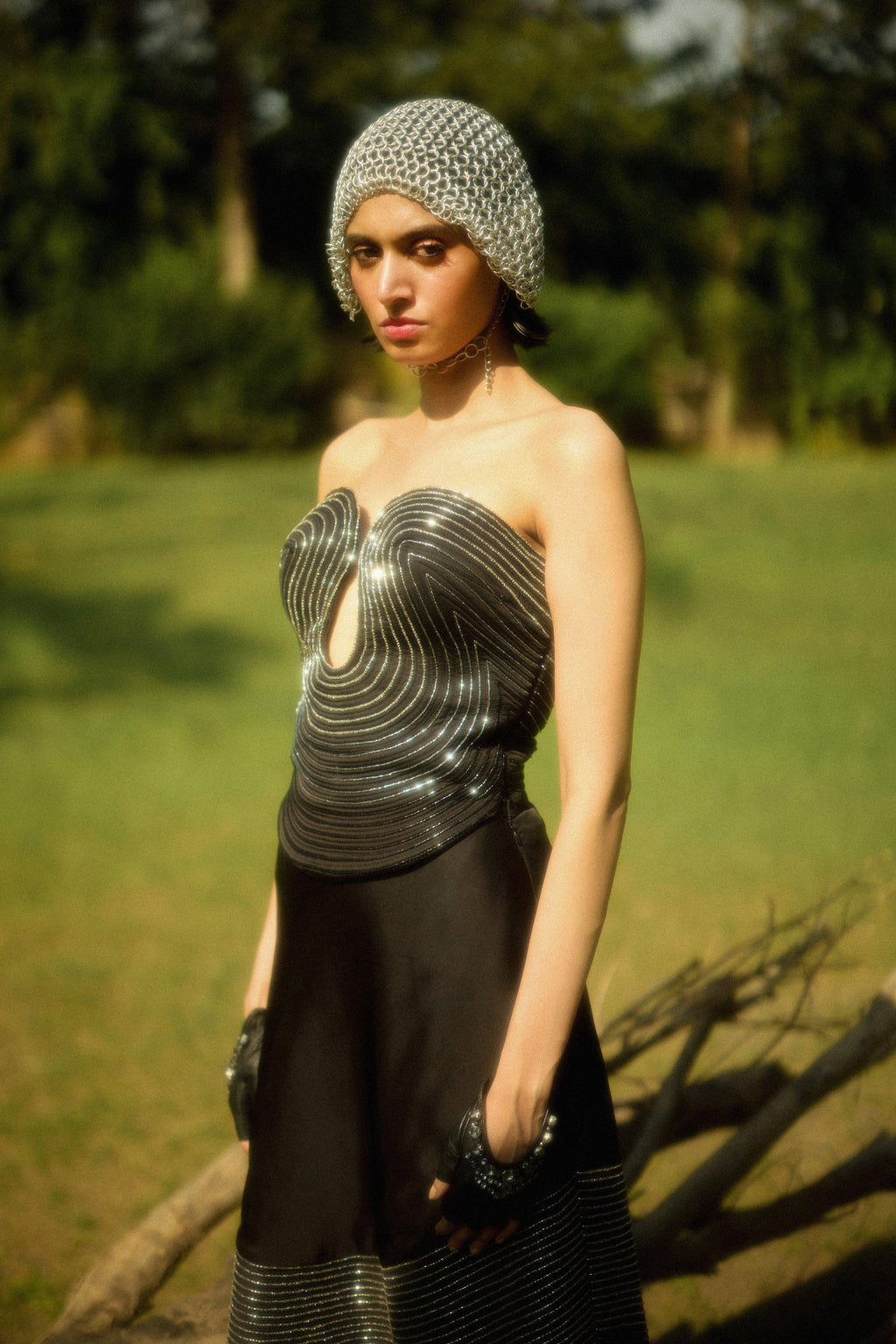 Black Onyxx & Corset Midi Skirt Set - Radhika Soni