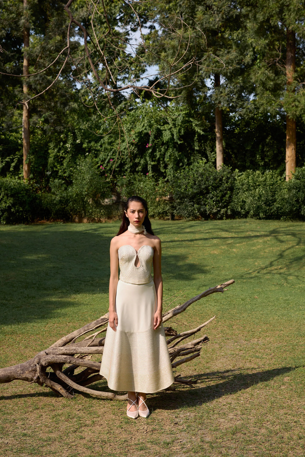 Ivory Onyxx & Corset Midi Skirt Set - Radhika Soni