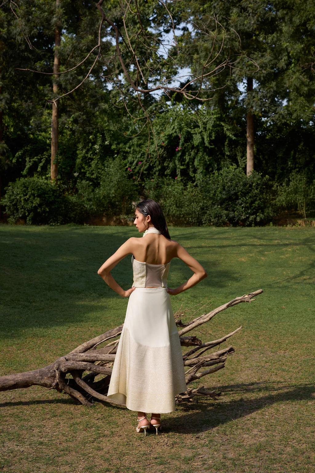 Ivory Onyxx & Corset Midi Skirt Set - Radhika Soni