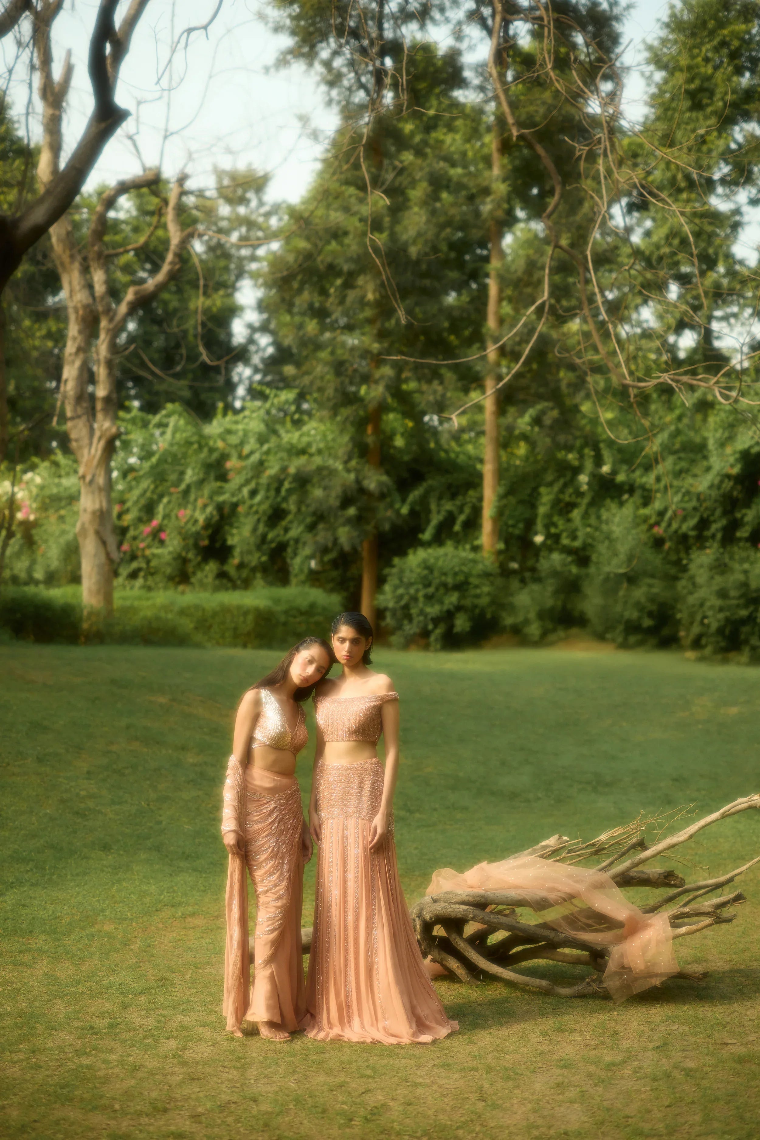Dusty Orange Pleated Lehenga Set - Radhika Soni