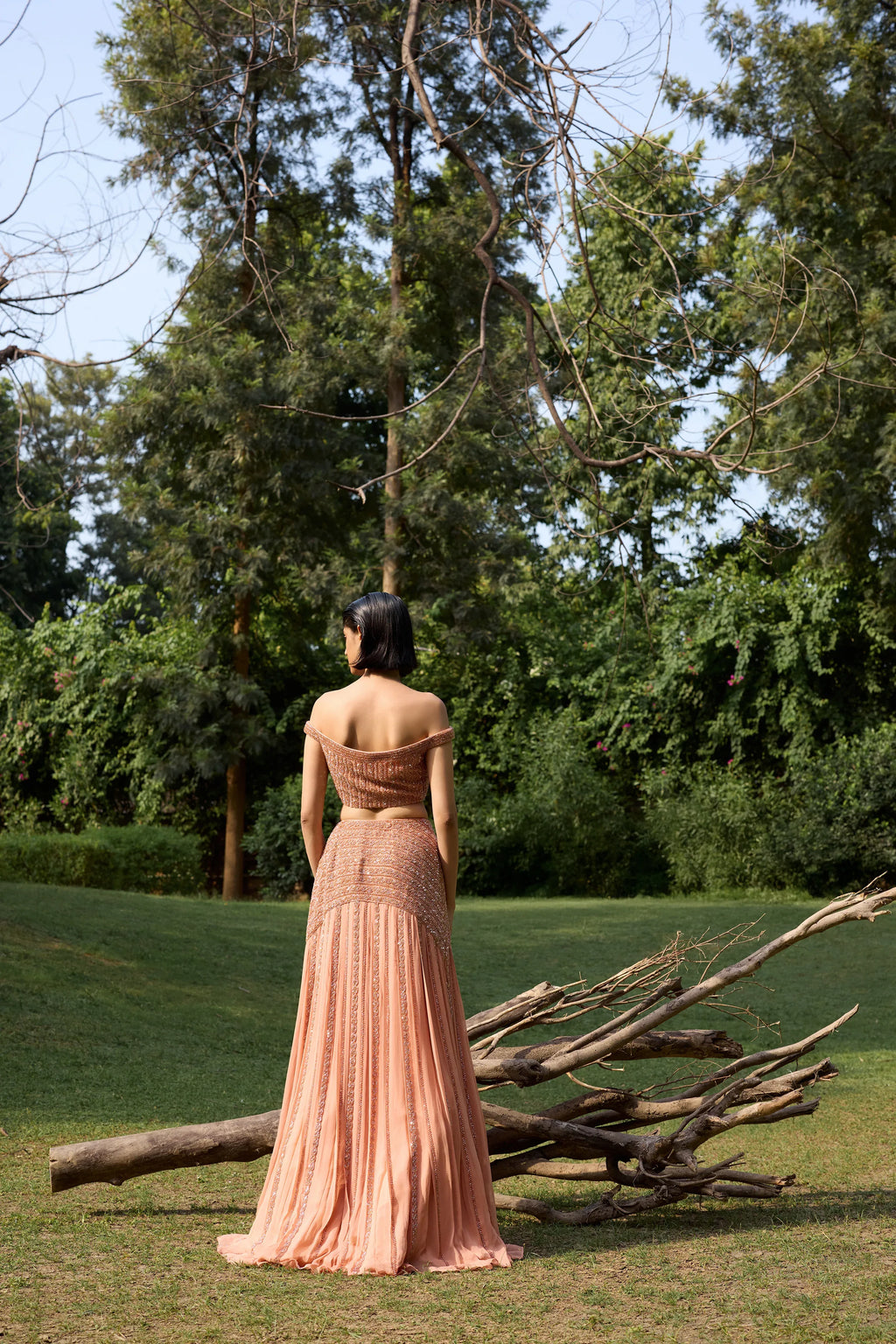 Dusty Orange Pleated Lehenga Set - Radhika Soni